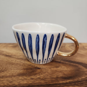 Mug Blue and White with Gold Handle - Stripe