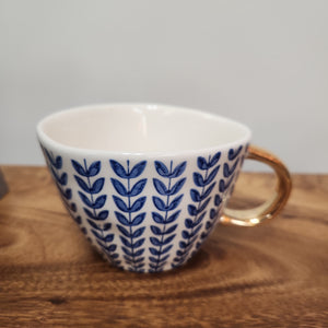 Mug Blue and White with Gold Handle - Stem