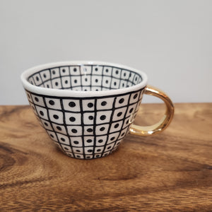 Mug Black and White with Gold Handle - Dots