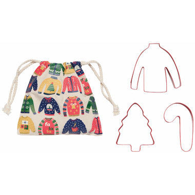 Cookie Cutter Set of 3 - Ugly Xmas Sweater with Drawstring Bag